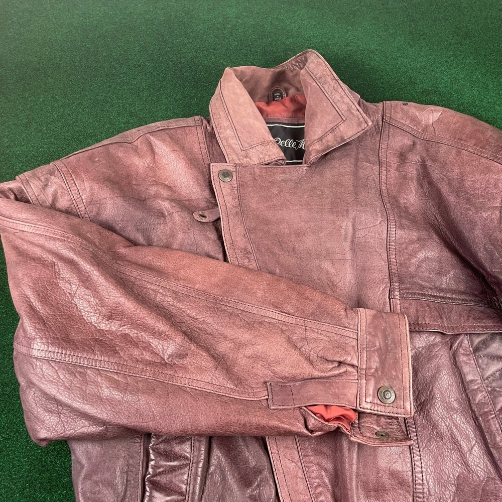 Pelle Moda Leather Bomber Jacket Burgundy Distressed Style Size M